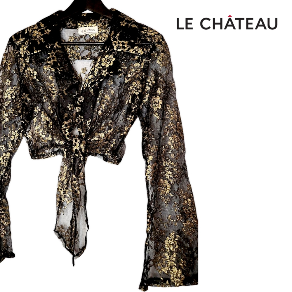 le chateau Black and Gold Lace Top